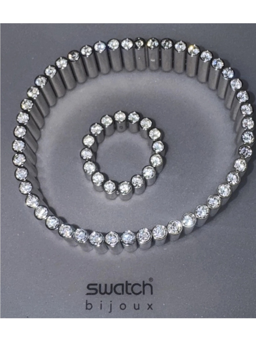 Vintage Swatch Bijoux 'Lustro' Stainless Steel & Crystal Ring and Bracelet Set